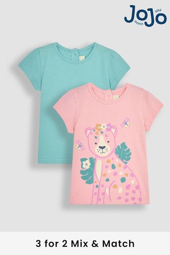 JoJo Maman Bébé Pink Cheetah & Duck Egg Blue 2-Pack T-Shirts (Q80935) | £21