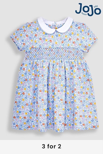 JoJo Maman Bébé Lilac Orange & Lemon Ditsy Floral Smocked Jersey Dress (Q80938) | £25