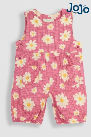 JoJo Maman Bébé Coral Pink Daisy Floral Dungarees (Q80939) | £22