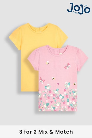 JoJo Maman Bébé Pink Strawberry Garden & Yellow 2-Pack T-Shirts (Q80944) | £21