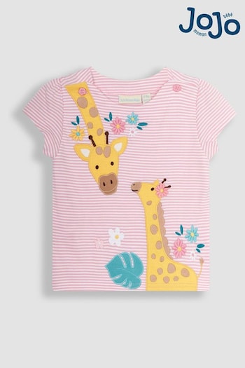 JoJo Maman Bébé Rose Pink Giraffe Appliqué T-Shirt (Q80947) | £17