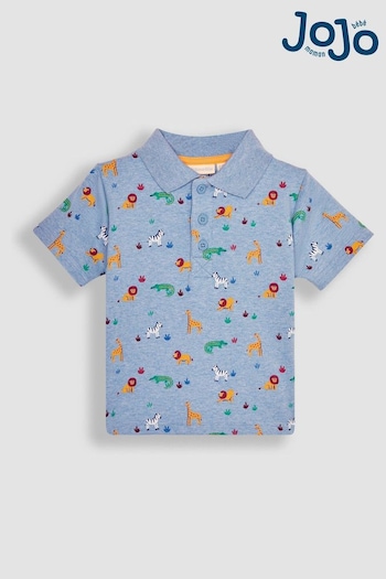 JoJo Maman Bébé Blue Safari Animals Printed Slide Polo Shirt (Q80952) | £13.50