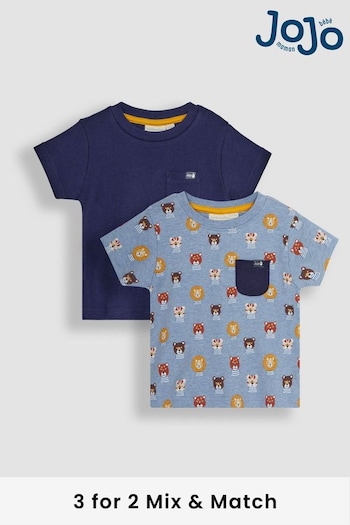 JoJo Maman Bébé Blue Safari Cats 2-Pack Pocket T-Shirts tech (Q80954) | £21