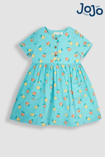 JoJo Maman Bébé Blue Peach & Lemon Button Front Summer Dress (Q80958) | £23