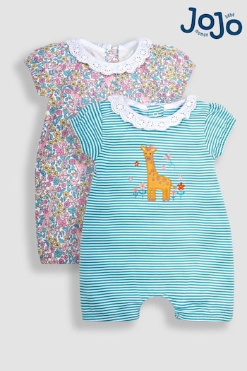 Babygrows & Sleepsuits Pink Giraffe 2-Pack Appliqué & Floral Rompers (Q80959) | £30