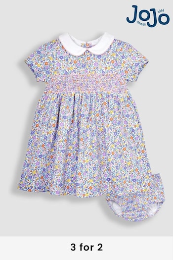 JoJo Maman Bébé Lilac Ditsy Floral Smocked Jersey Dress (Q80960) | £25