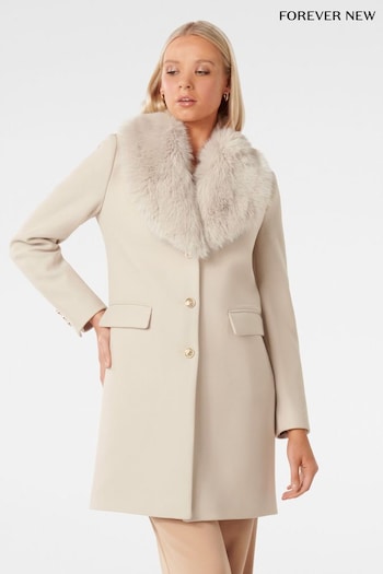 Forever New Cream Lucinda Short Fur Collar Coat (Q80975) | £130