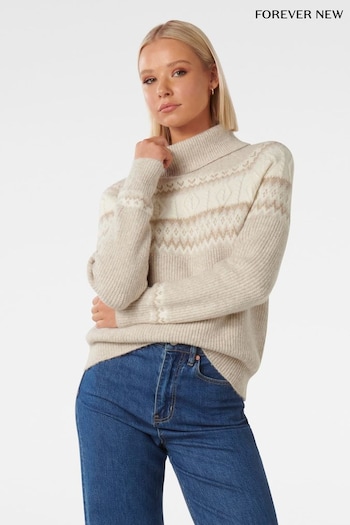 Forever New Natural Freda Fair Isle Roll Neck Knit Jumper (Q80992) | £75