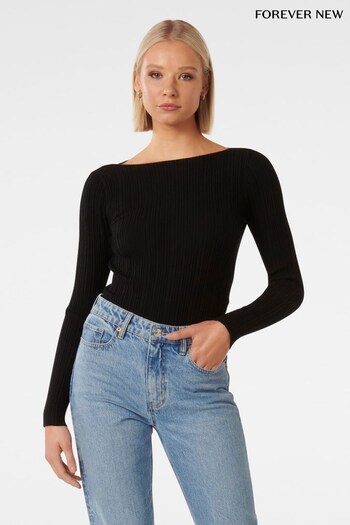 Forever New Black Evie Long Sleeve Rib Knit Top (Q81012) | £50