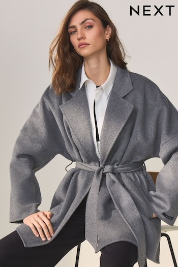 Grey Handsewn Wool Blend Belted Coat (Q81020) | £120