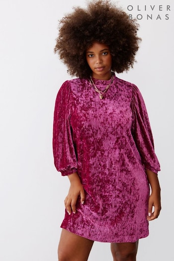 Oliver Bonas Purple Crinkle Velvet Mini Dress (Q81048) | £65