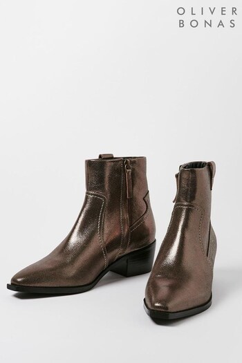 Oliver Bonas Shimmer Metallic Brown Leather Western Boots (Q81069) | £115