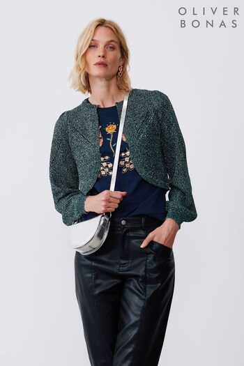 Oliver Bonas Grey Sparkle Cropped Knitted Cardigan (Q81082) | £55