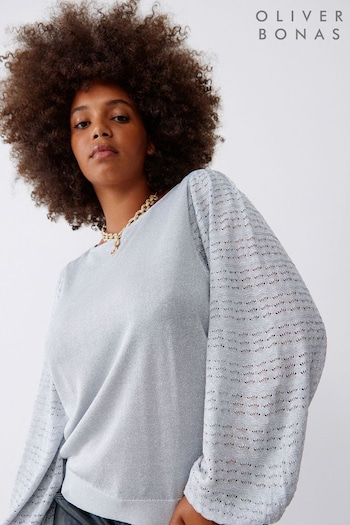 Oliver Bonas Sparkle Silver Stitch Sleeve Knitted Top (Q81092) | £55