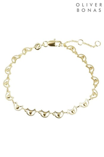Oliver Bonas Natural Amaryllis Ornate Gold Plated Chain Bracelet (Q81114) | £39.50