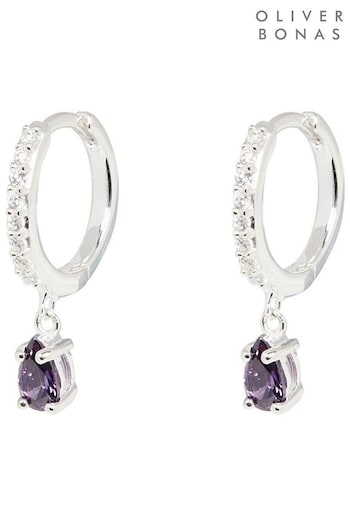 Oliver Bonas Purple Pavati Amethyst Hoop Drop Earrings (Q81129) | £38