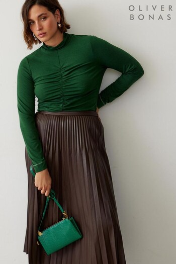 Oliver Bonas Green Ruched High Neck Top (Q81131) | £38