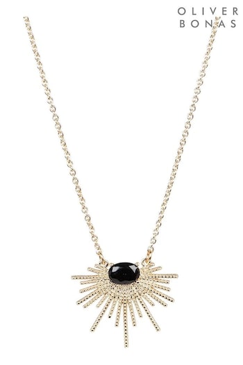 Oliver Bonas Twisted Bar Fan & Gem Detail Black Necklace (Q81132) | £24
