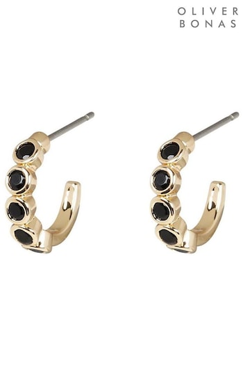 Oliver Bonas Skye Black Glass Stone Hoop Earrings (Q81134) | £14