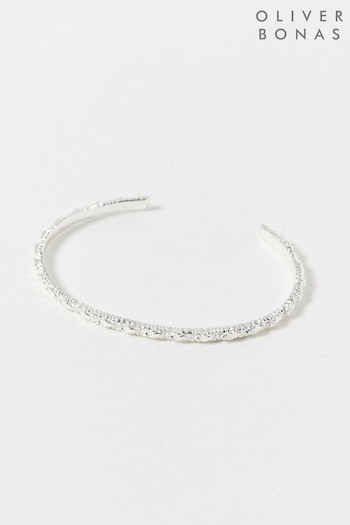 Oliver Bonas Silver Margaret Molten Texture Cuff Bracelet (Q81165) | £45