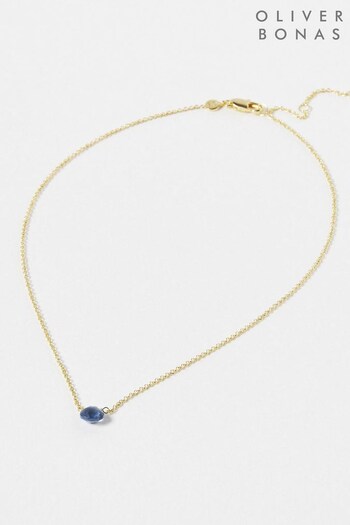 Oliver Bonas Blue Dorothy Iolite Gold Plated Pendant Necklace (Q81166) | £45