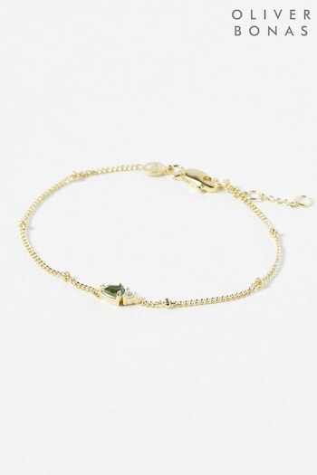 Oliver Bonas Green Loretta Tourmaline Gold Plated Chain Bracelet (Q81171) | £38