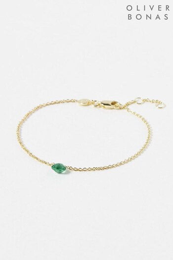 Oliver Bonas Green Dorothy Tourmaline Gold Plated Chain Bracelet (Q81172) | £38