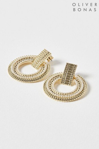 Oliver Bonas Natural Ava Faux Fur Pearl Gold Loop Drop Earrings (Q81173) | £22