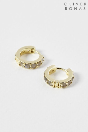 Oliver Bonas Grey Lula Labradorite Chunky Gold Plated Hoops Earrings (Q81188) | £42