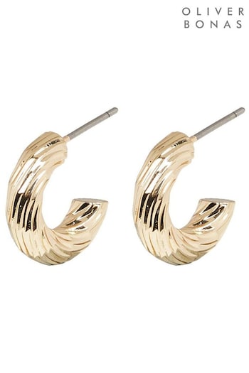 Oliver Bonas Mini Gold Cady Textured Gold Hoop Earrings (Q81192) | £12.50