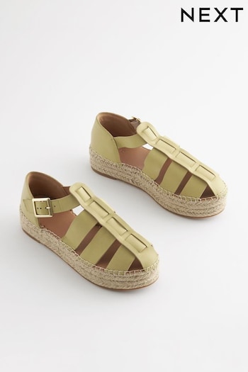 Lime Green Forever Comfort® Leather Chunky Fisherman Espadrille Shoes (Q81235) | £52