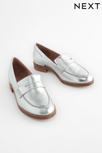 Silver Forever Comfort® Leather Suede Back Trim Detail Loafers (Q81244) | £46