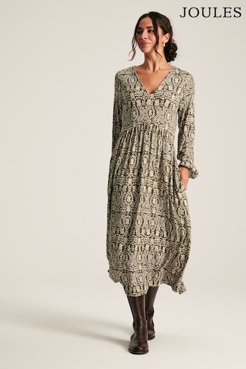 Joules Nia Green Printed Long Sleeve Midaxi Dress With Pockets (Q81254) | £44.95