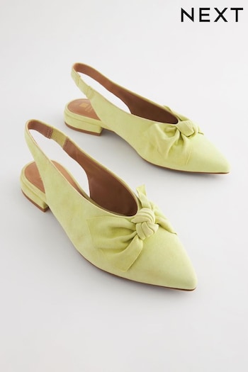 Lime Green Forever Comfort® Leather Point Toe Bow Slingback Shoes (Q81267) | £44