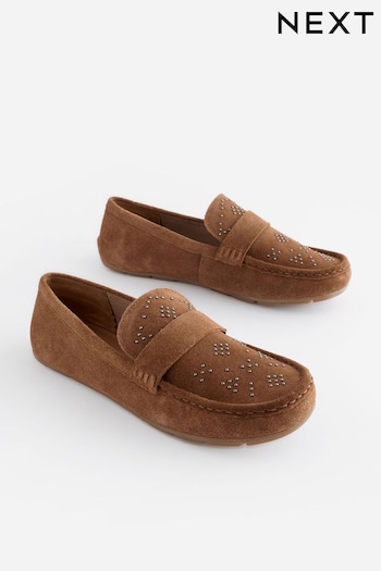 Tan Brown Forever Comfort® Leather Stud Driver Shoes (Q81276) | £45