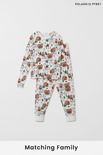 Polarn O Pyret Organic Gingerbread House Print White Pyjamas (Q81387) | £45