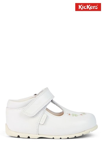 Kickers T Bar Halseys Flower White Shoes (Q81391) | £32