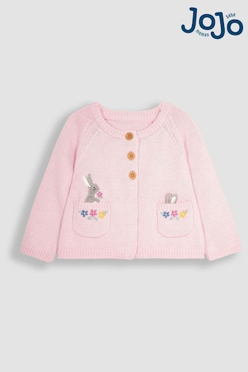 JoJo Maman Bébé Pink Bunny Applique Pet In Pocket Cardigan (Q81393) | £26