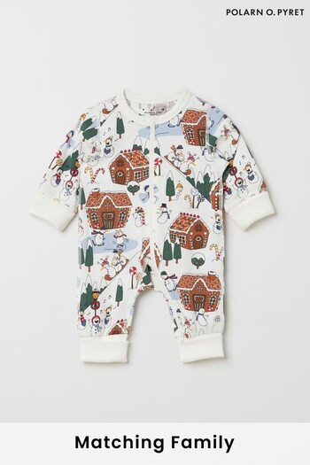 Polarn O Pyret Organic Gingerbread House Print White Sleepsuit (Q81401) | £24