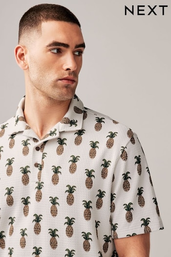 Ecru Pineapple Textured Print Polo Shirt (Q81427) | £28