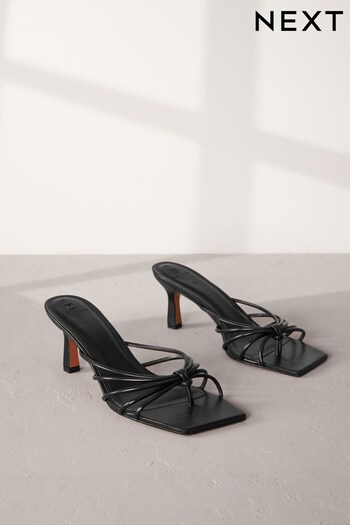 Black Signature Leather Toe Post Mule Heels (Q81458) | £59
