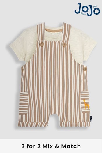 JoJo Maman Bébé Natural Stripe Dungarees & T-Shirt 2-Piece Set (Q81623) | £22