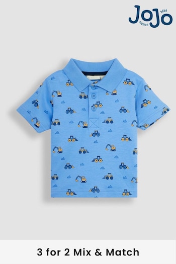JoJo Maman Bébé Blue Digger Printed Polo joueur Shirt (Q81658) | £17