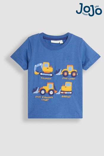 JoJo Maman Bébé Denim Blue Vehicles Appliqué Motif T-Shirt (Q81661) | £17