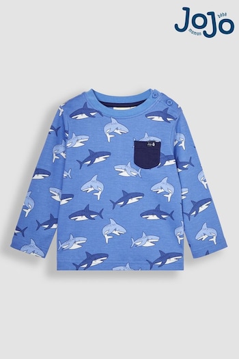 JoJo Maman Bébé Blue Shark Contrast Pocket Top (Q81662) | £14