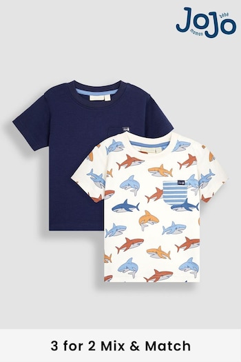 JoJo Maman Bébé Stone 2-Pack Shark T-Shirts (Q81663) | £19.50
