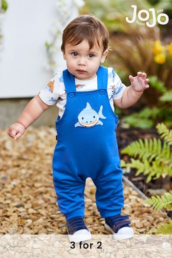 JoJo Maman Bébé Navy Blue Shark Appliqué Trouser Dungarees & T-Shirt Set (Q81664) | £27
