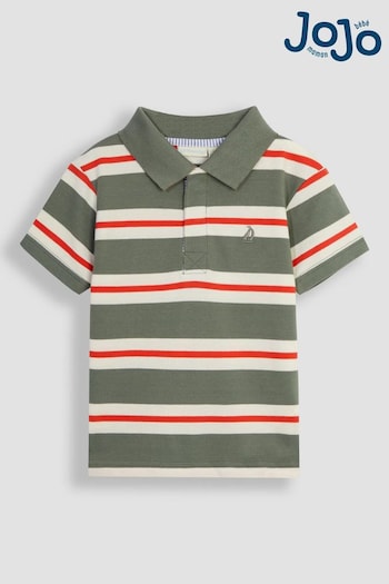 JoJo Maman Bébé Khaki Green Classic Stripe nis Polo Shirt (Q81666) | £17