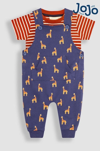 A-Z Mens Sports Brands Navy 2-Piece Giraffe Dungarees & Stripe T-Shirt Set (Q81670) | £27