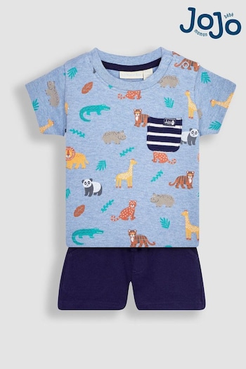 JoJo Maman Bébé Blue Safari Printed T-Shirt & Shorts Set (Q81684) | £26